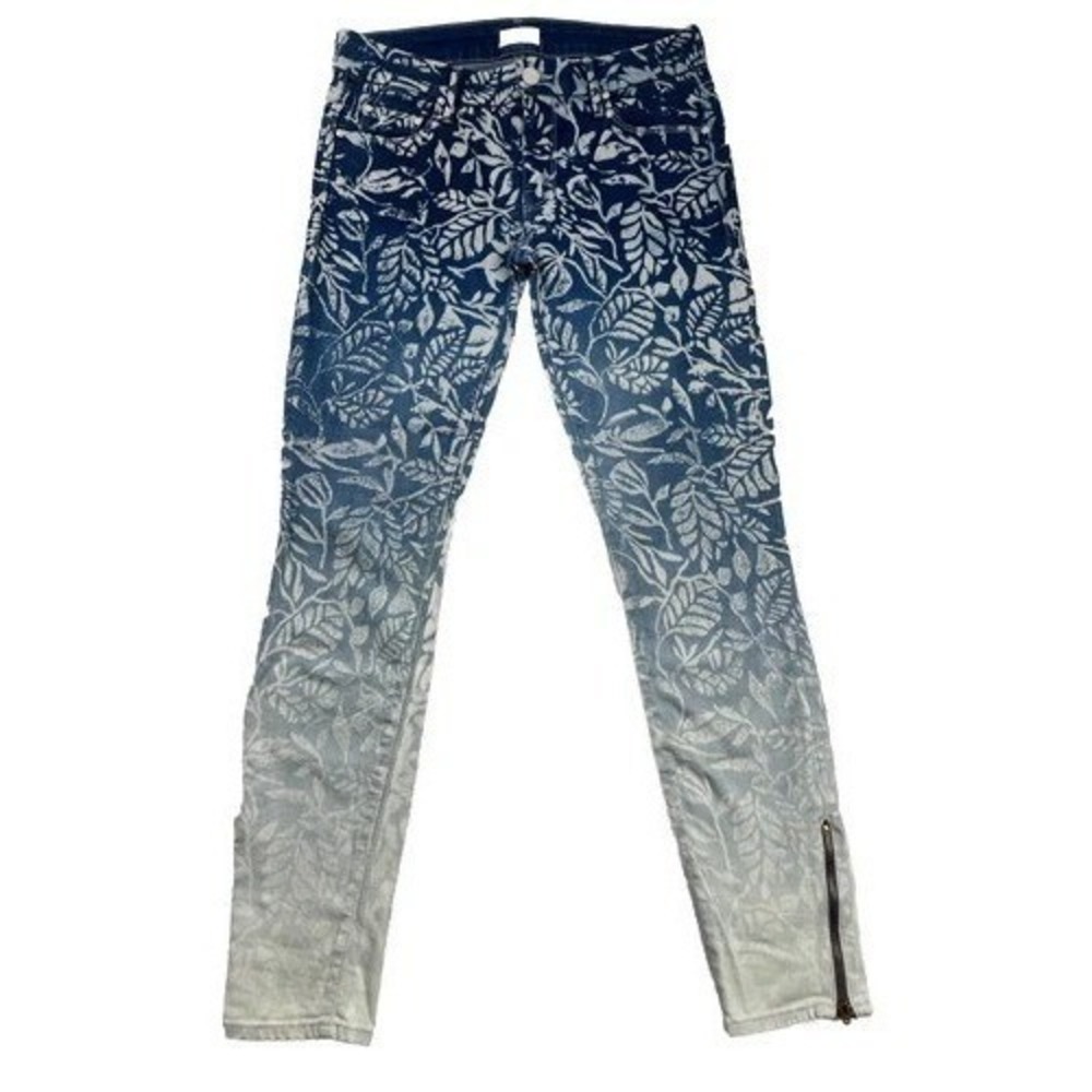 Mother Jeans Sz  25 The Looker Ankle Zip Magical Flowers Forest Of Dreams Blue